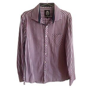 Men’s English Laundry Red & White Houndstooth Button  Down Long Sleeve Shirt